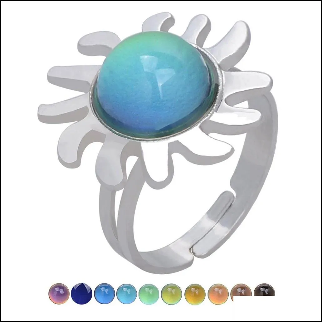 retro temperature measurement emotion ring sensing changing color water drop heart mood rings women fashion hip hop jewelry will and