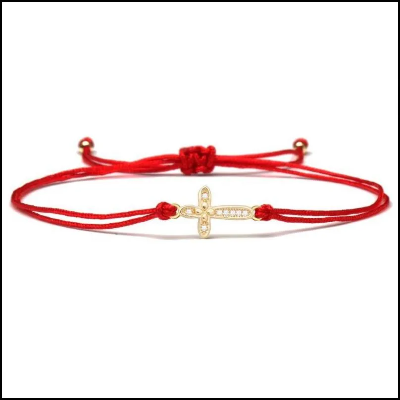 charm bracelets white cubic zirconia stones small christian cross bracelet for women trendy religion faith cz red string handmade