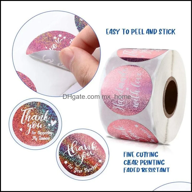 glitter laser thank you sticker pink rose gold blue thank you label sticker roll adhesive festival party gift favor decor