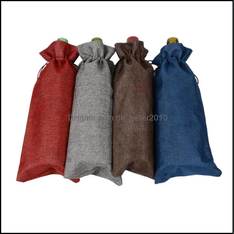 wine bottle bags champagne wine bottle covers gift pouch burlap packaging bag wedding party decoration wine bags drawstring cover