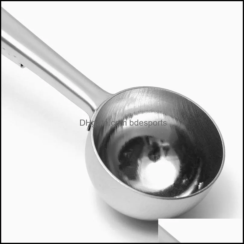 stainless steel ground coffee measuring scoop spoon with bag sealing clip ice cream coffee scoop spoon tools kitchen good helper