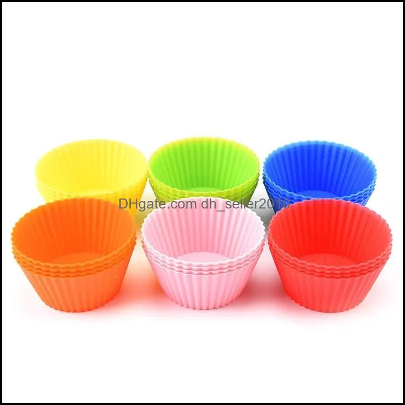 24pcs/set round silicone muffin cups 7cm silicone cupcake cups 6 color 24 pcs muffin pan bakeware pastry tools kitchen accessories