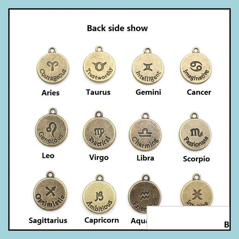 antique brass zodiac signs charms horoscope constellations beads pendants for bracelets necklace making handmade diy jewelry accessories