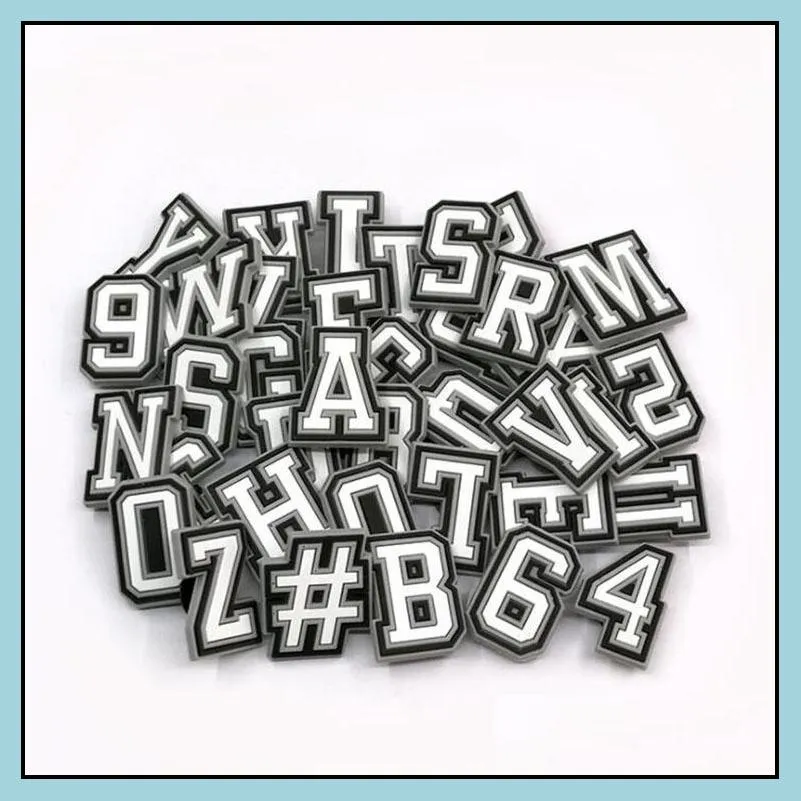 26pcs black white letter croc shoe charms pvc soft rubber shoecharms buckle diy shoes decoratin accessories button kids gift