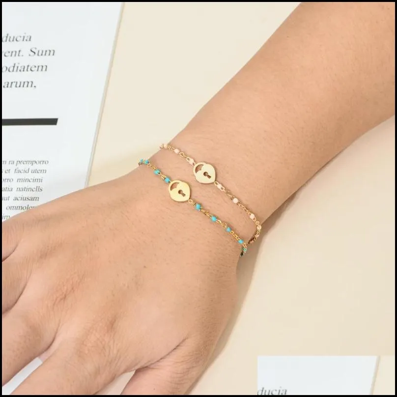 charm bracelets fashion stainless steel accessories simple cute gold heart bracelet women love lock chain wholesalecharm kent22