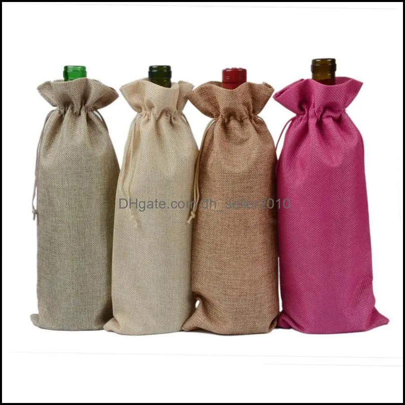 wine bottle bags champagne wine bottle covers gift pouch burlap packaging bag wedding party decoration wine bags drawstring cover