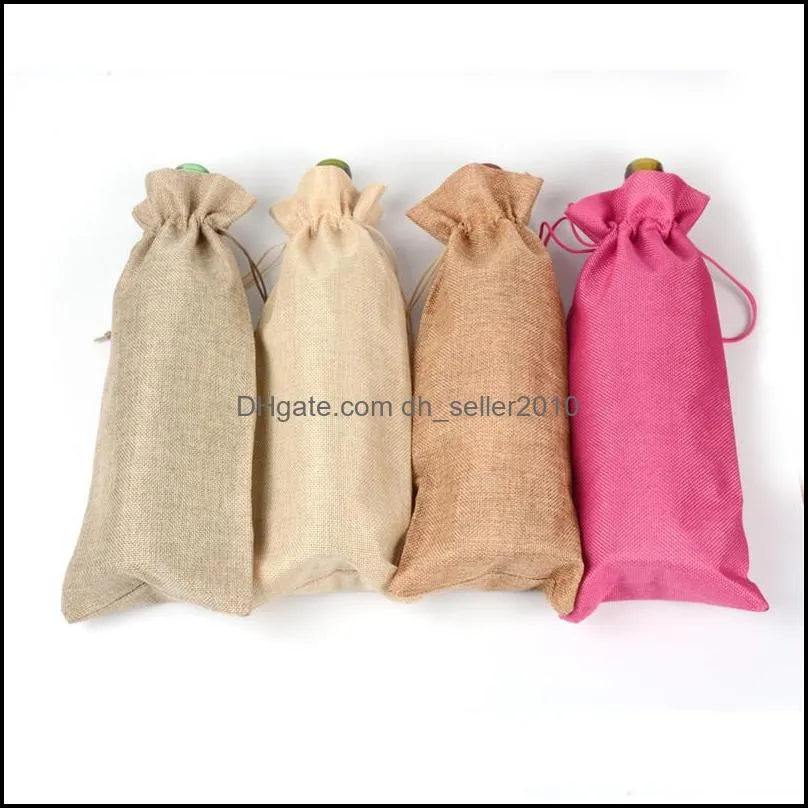 wine bottle bags champagne wine bottle covers gift pouch burlap packaging bag wedding party decoration wine bags drawstring cover