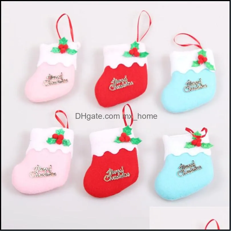 nonwoven christmas hanging socks small holly tree decoration socks year merry christmas home decoration stocking