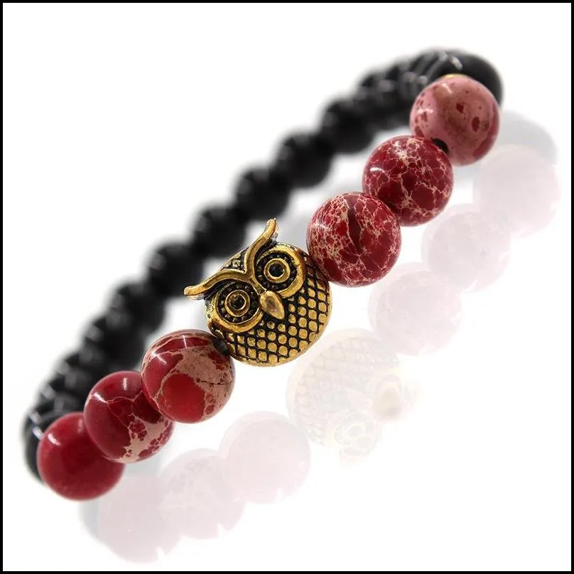 new owl natural stone beads bracelet bangle for men women yoga lava stone jewelry fashion accessories for lovers will and sandy