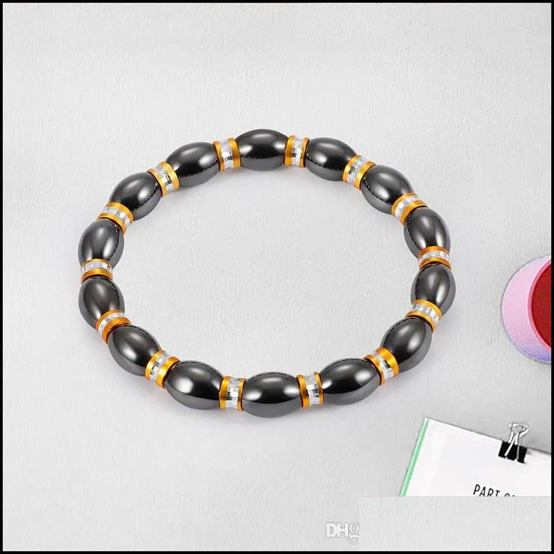 black beaded hematite round strands stretch bracelet for men and women antifatigue magnetic therapy bracelets jewelry drop ship