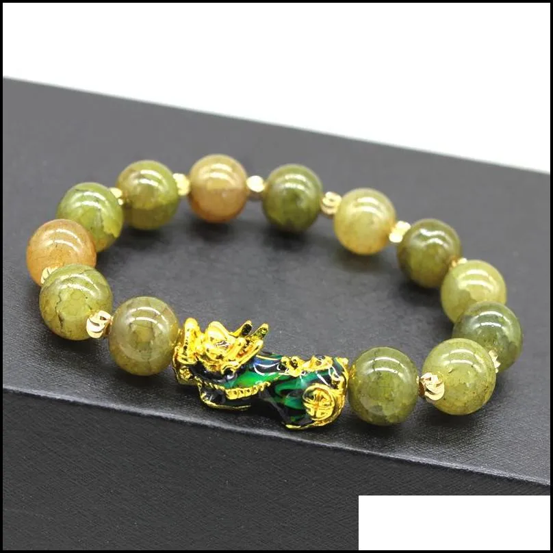 imitation chalcedony agate stone beads strands bracelet gold plated lucky brave charms beaded jewelry for men women