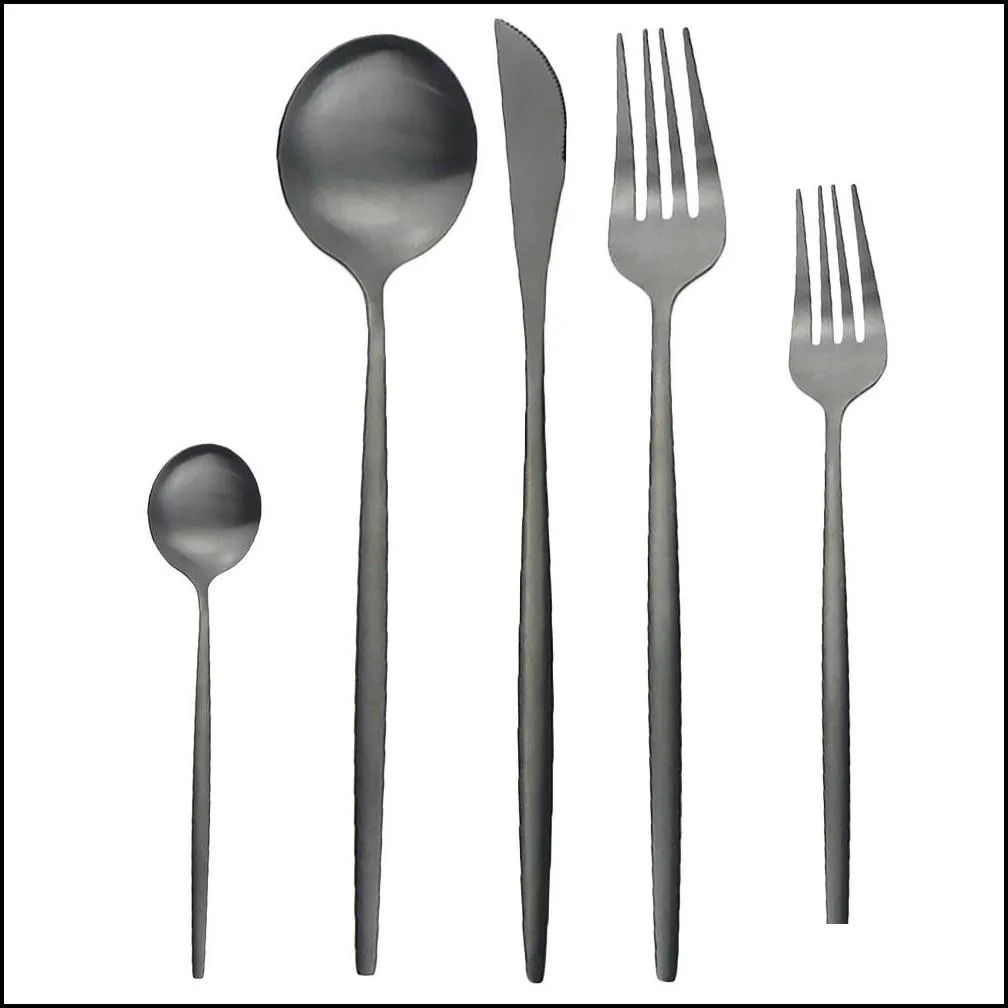 30pcs/set black dinnerware set 304 stainless steel cutlery set knife fork spoon dinner set western matte silverware flatware t200430