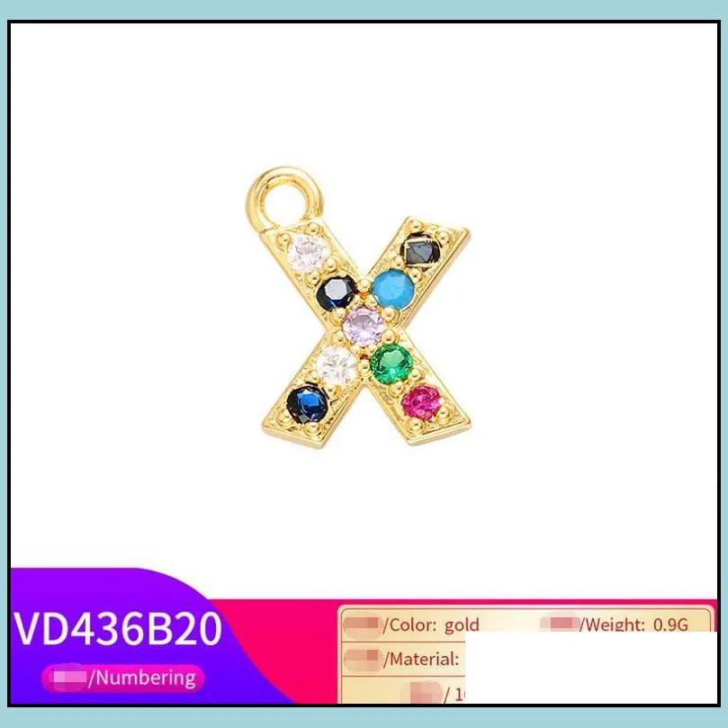 micro pave colorful rhinestone letter charms pendant earrings findings brass initial necklace jewelry accessories wholesale