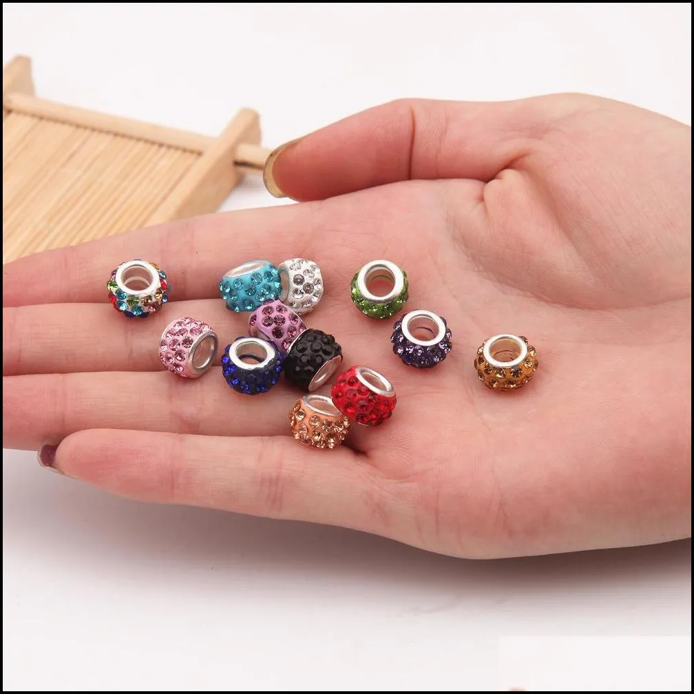 100pcs polymer clay rhinestone loose beads charms colorful large holes bead for bracelets making mix jewelry findings wholesale