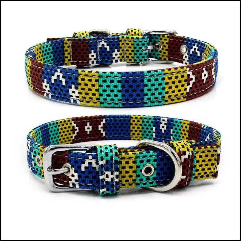 dog collar fashion canvas colorful print dogs collars adjustable pin buckle collar rings pet supplies