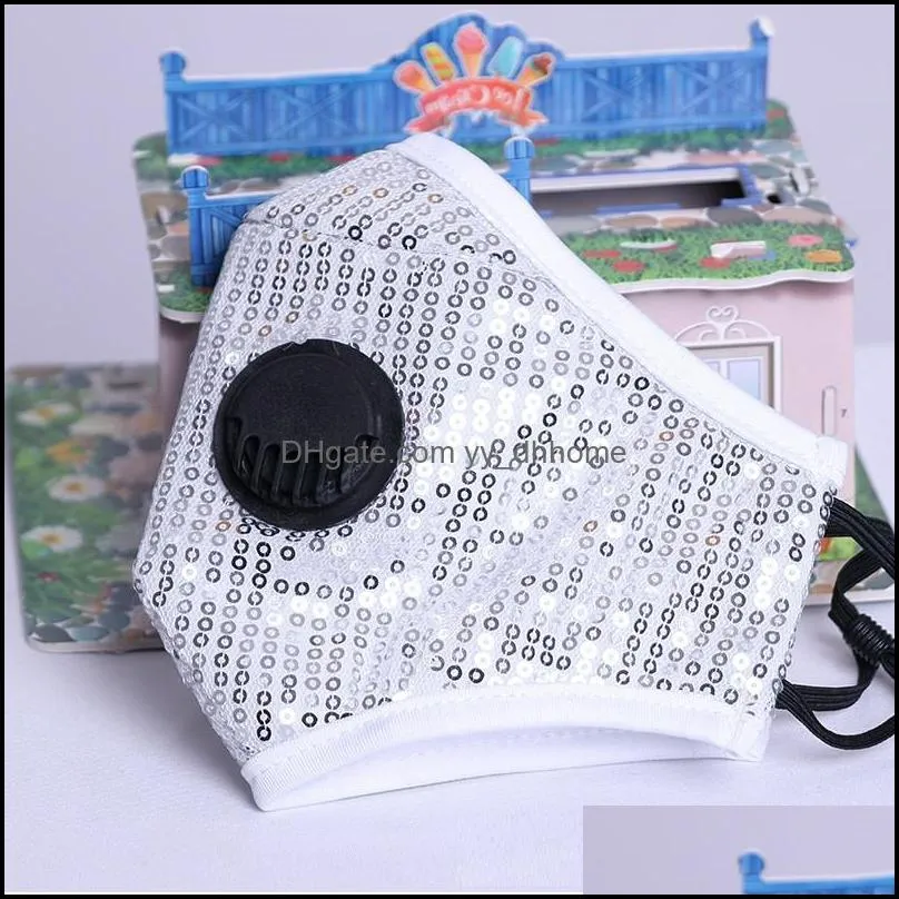 sequin protective mask dustproof breathable face mask with breathing valve reusable adult fashion bling face masks