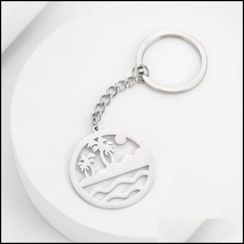 keychains cooltime beach sea tree sun summer keychain stainless steel key chain for women men jewelry keyring gifts friends 2022 trend