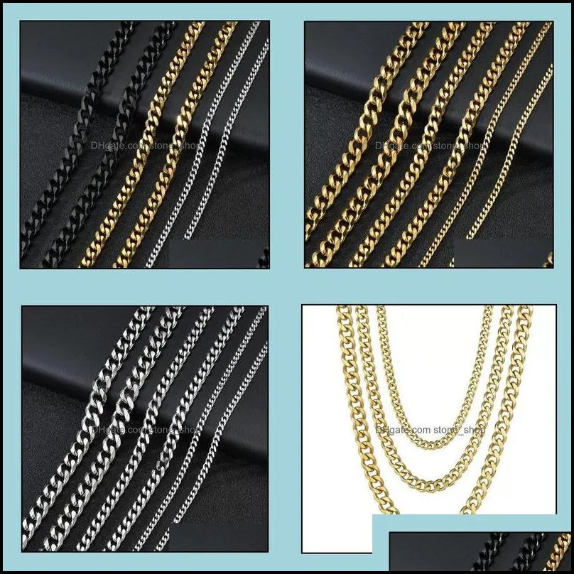 chains necklaces pendants jewelry m 5mm stainless steel cuban link gold sier black chain necklace for women men hip hop titanium choker