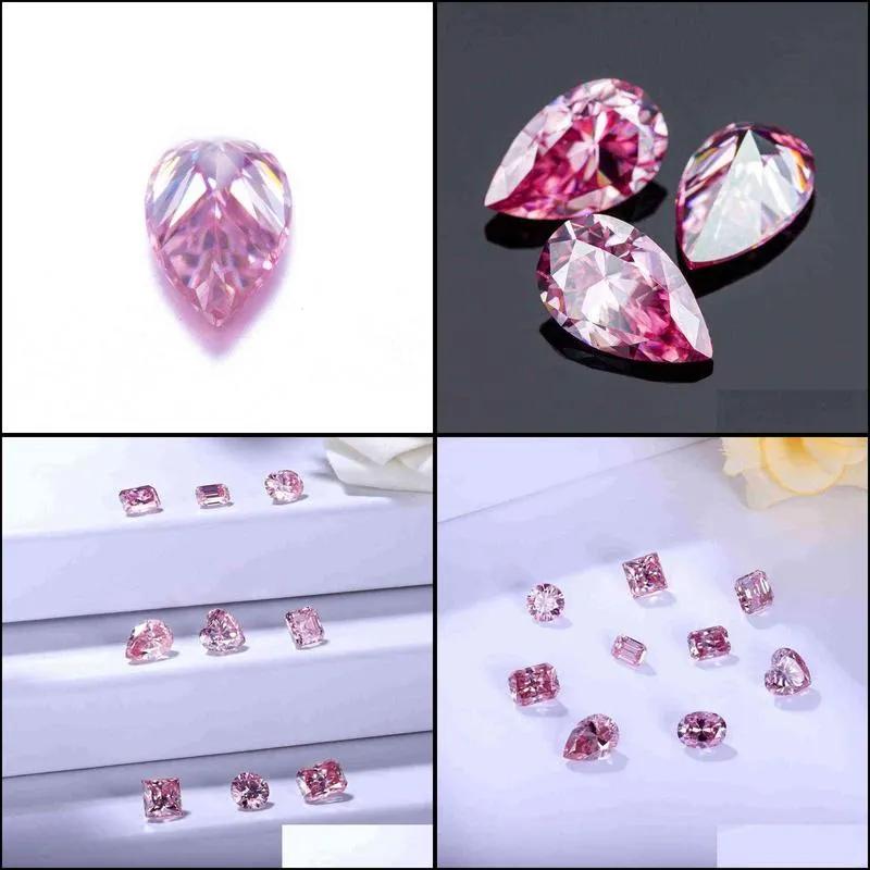 factory wholesale price 1 carat moissanite diamond loose gemstones pink color pear shape for jewelry making h220423