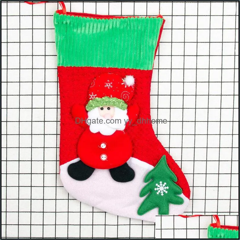 santa claus elk bear print year christmas socks candy gift bag corduroy mouth medium xmas tree pendant decoration