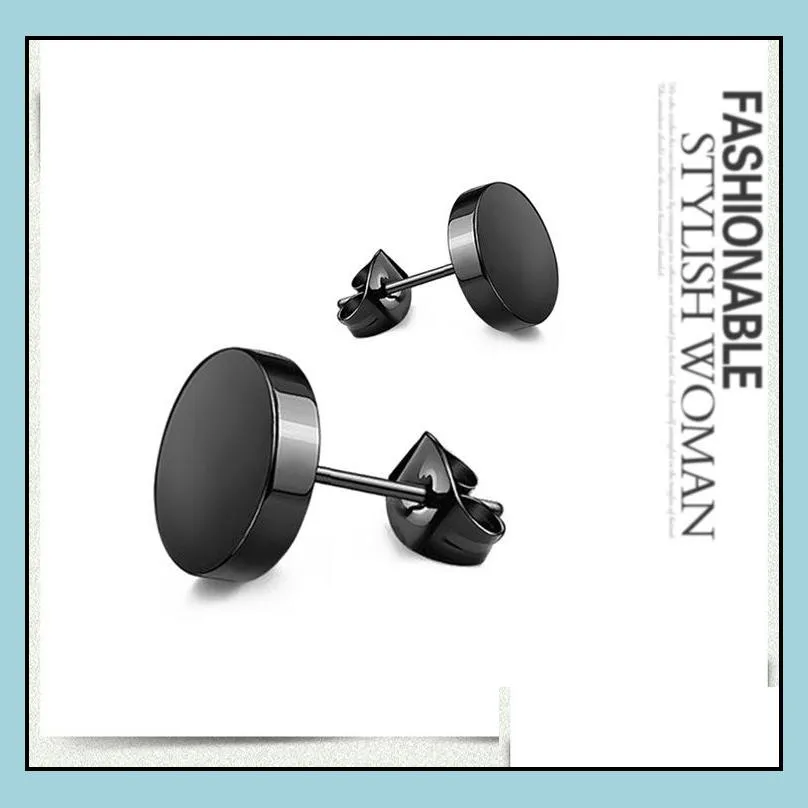 punk rock black stainless steel ear piercing studs korean male female round earrings for men wholesale