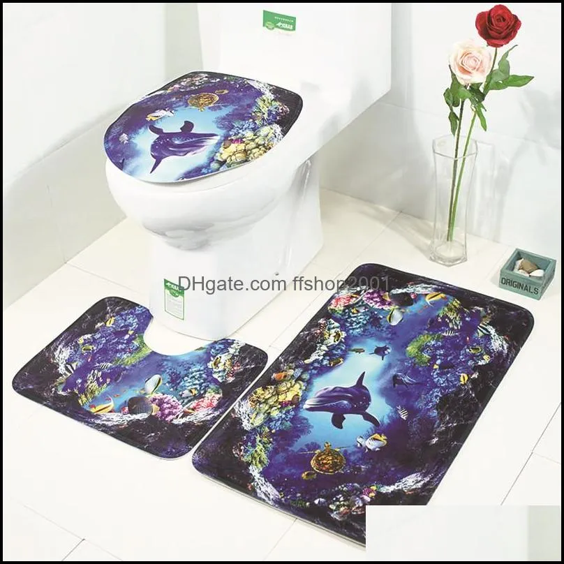 anti slip toilet rugs flannel starfish shell printed 3 piece bathroom set rug antislip bath toilet mats