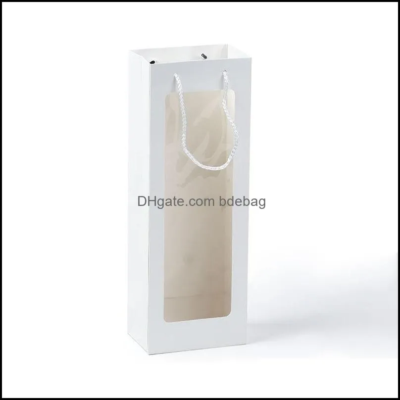 kraft paper wine packing bags clear window champange flower gift solid paper present bag birthday festival gift packing case