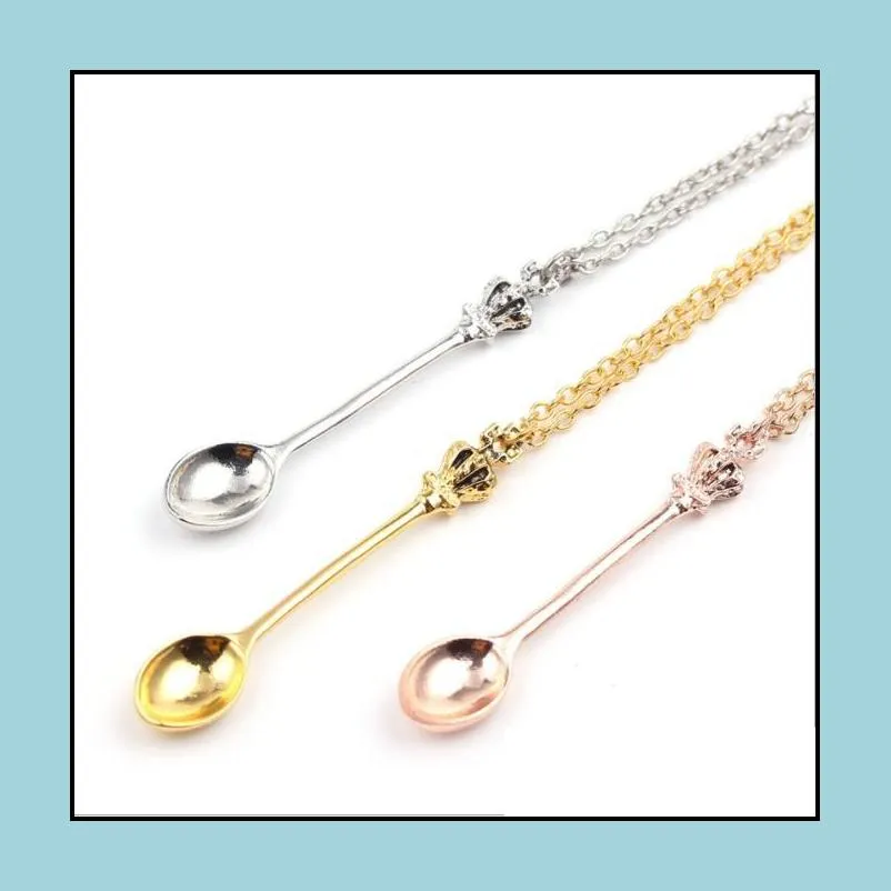 pendant necklaces pendants jewelry drop delivery 2021 charm tiny with crown necklace creative mini long link spoon hgtr1