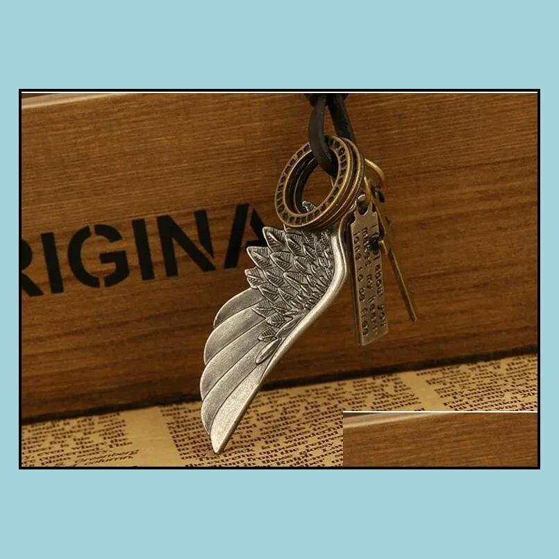 cross angle wings letter pendant necklace european style long leather necklaces for women men fashion jewelry