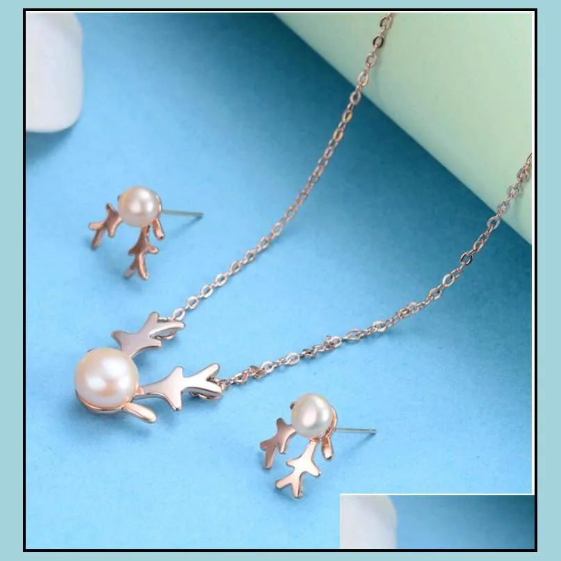 natural  water pearl necklaces simple deer antler sautoir pearl pendant necklace christmas gift for women jewelry accessories