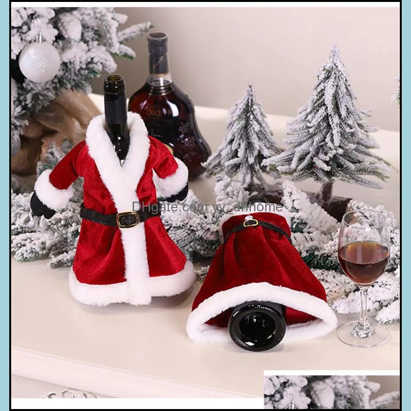 christmas dress wine bottle set creative red cotton cloak dress wine champagne bottle cover xmas santa belt decorative bottle case