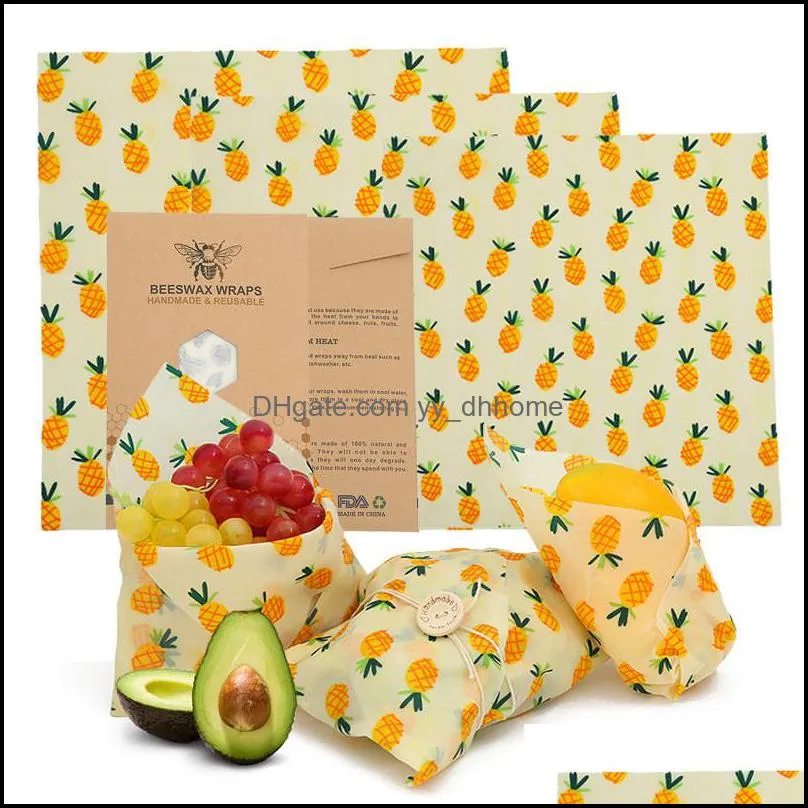 3pcs/set beeswax wrap recyclable bee wax food keep  wraps sandwich fruits vegetable storage wrapper