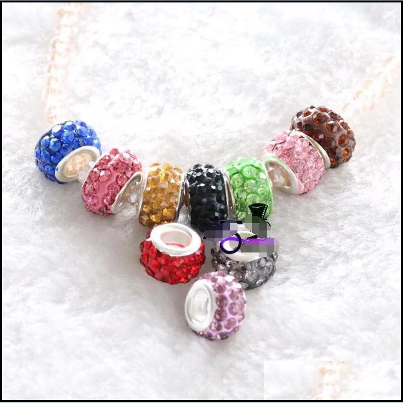 100pcs polymer clay rhinestone loose beads charms colorful large holes bead for bracelets making mix jewelry findings wholesale