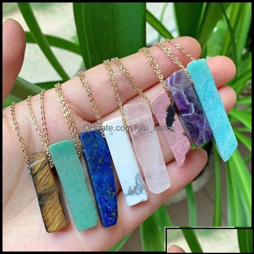 pendant necklaces pendants jewelry natural stone necklace irregar rec quartz pendum healing point amethysts lapis crystal for women drop