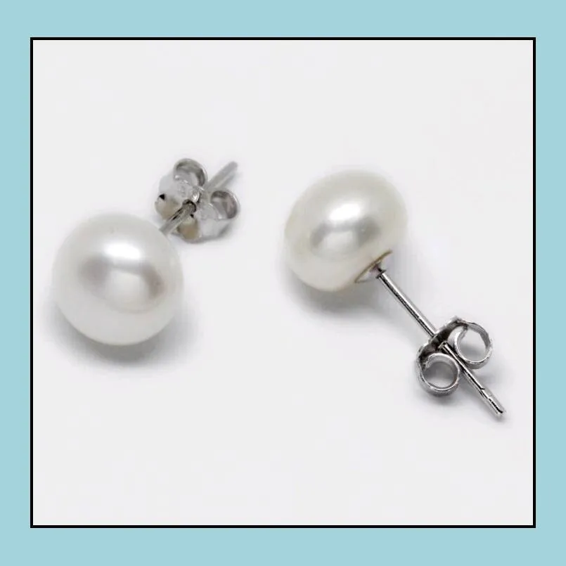 6 8 10 12 mm natural freshwater pearl stud earrings 925 silver pearls anti allergy ear studs earings for women