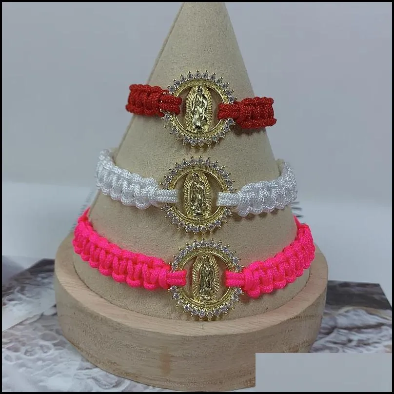 charm bracelets wholesale girl jewelry woven bracelet metal virgin mary fashion hand braided rope for women kent22