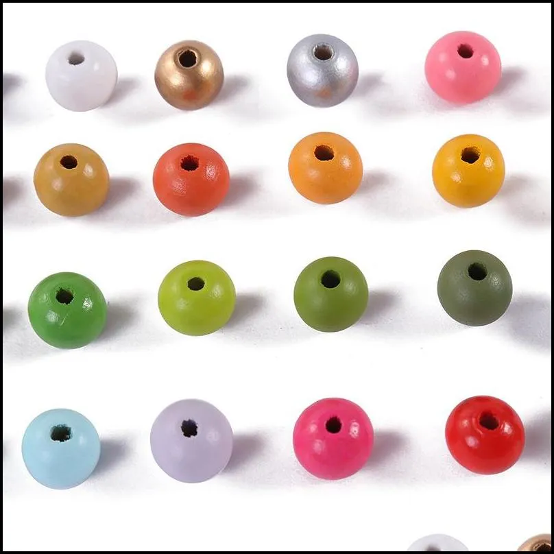 16mm round big hole wood bead children kids colorful wooden charms chamed beads for beaded bracelet necklace jewelry making