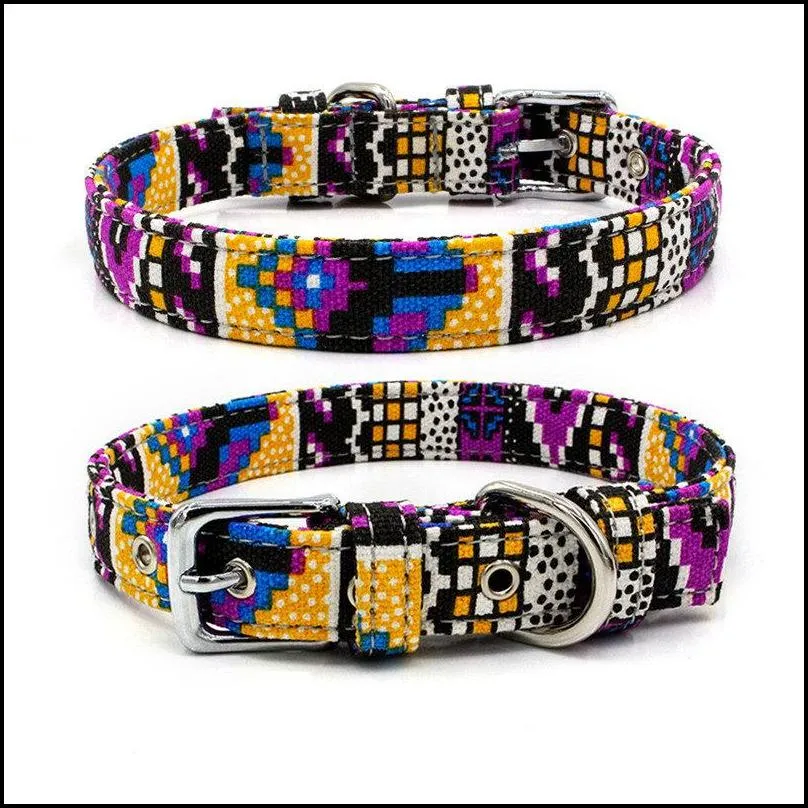 dog collar fashion canvas colorful print dogs collars adjustable pin buckle collar rings pet supplies