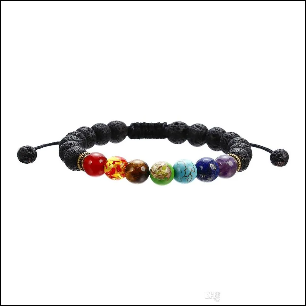 7 chakra beaded strands yoga bracelet men lava healing balance beads reiki buddha prayer natural stone frosted black agate bracelets drop