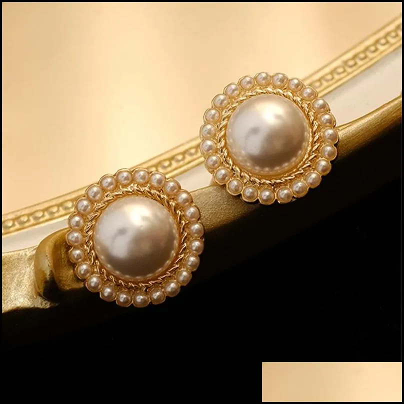 round big pearl earrings stud gold new design classic vintage palace sense port style large pearls ear clips for women