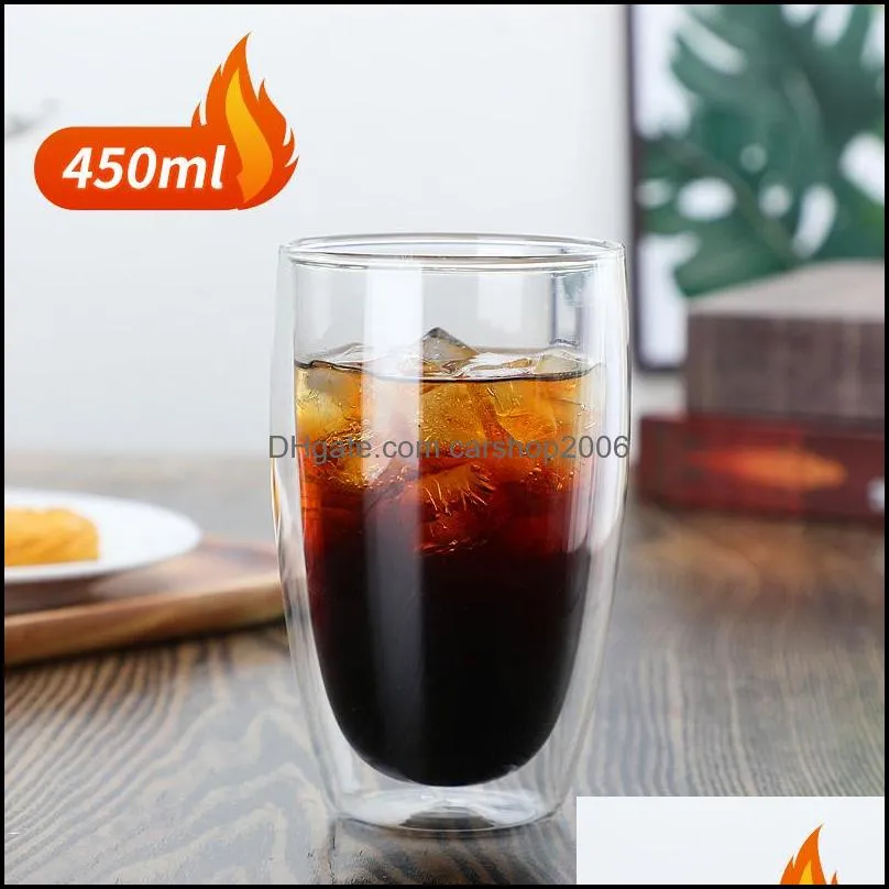 doublelayer insulated glass cup antiscalding tumblers anticold coffee milk beverage mug bamboo lid transparent drinkware gift