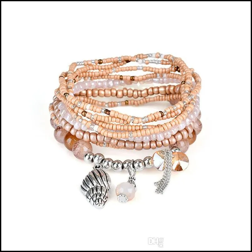 bohemian fringe tassel conch beads strands bracelet crystal bead bangles multilayer summer beach jewelry for women maxi statement drop
