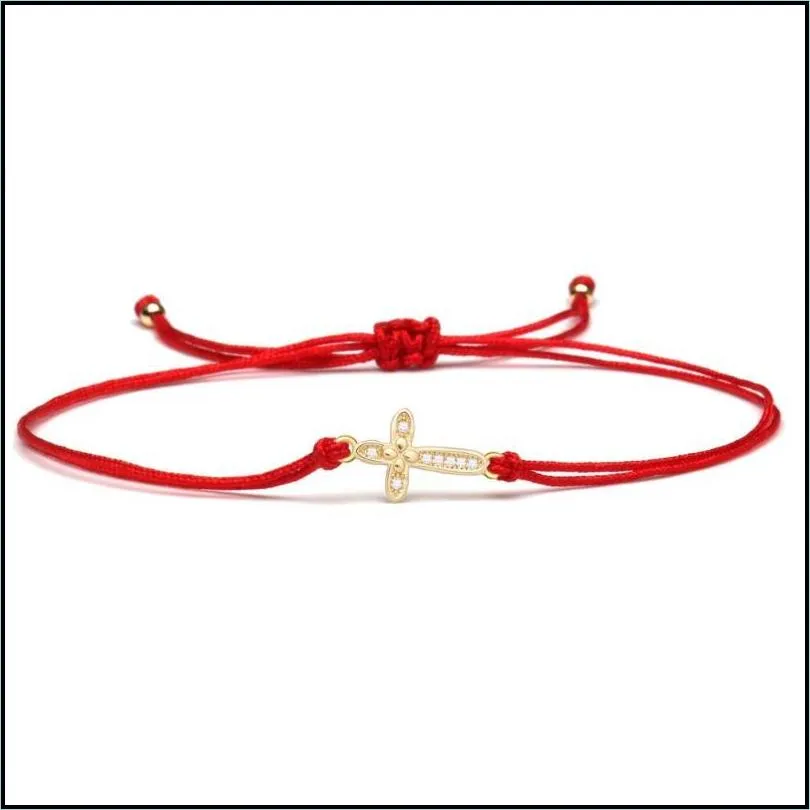 charm bracelets white cubic zirconia stones small christian cross bracelet for women trendy religion faith cz red string handmade