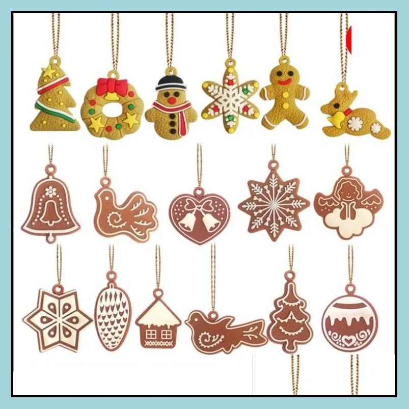 mix christmas hanging charms xmas tree ornament pvc gingerbread snowflake snowman pendants diy jewelry findings wholesale