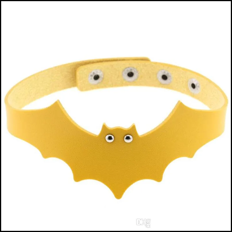 fashion jewelry accessories pu leather bat wings choker necklace for children couple lovers maxi statement halloween black red yellow