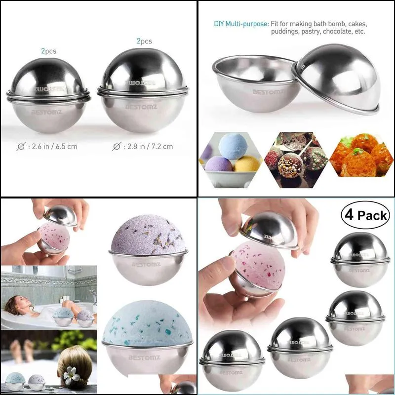 bestomz 8pcs stainless steel bath bomb mold diy make lush bath bombs 6 5cm/ 7cm for crafting your own fizzles h220418