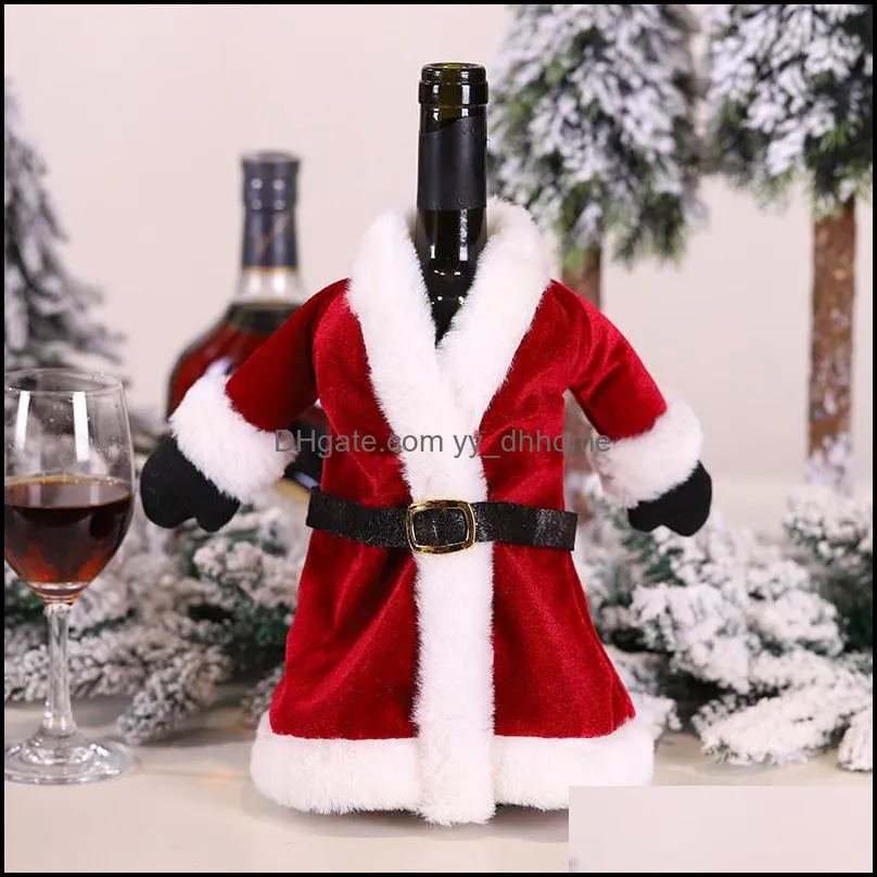 christmas dress wine bottle set creative red cotton cloak dress wine champagne bottle cover xmas santa belt decorative bottle case