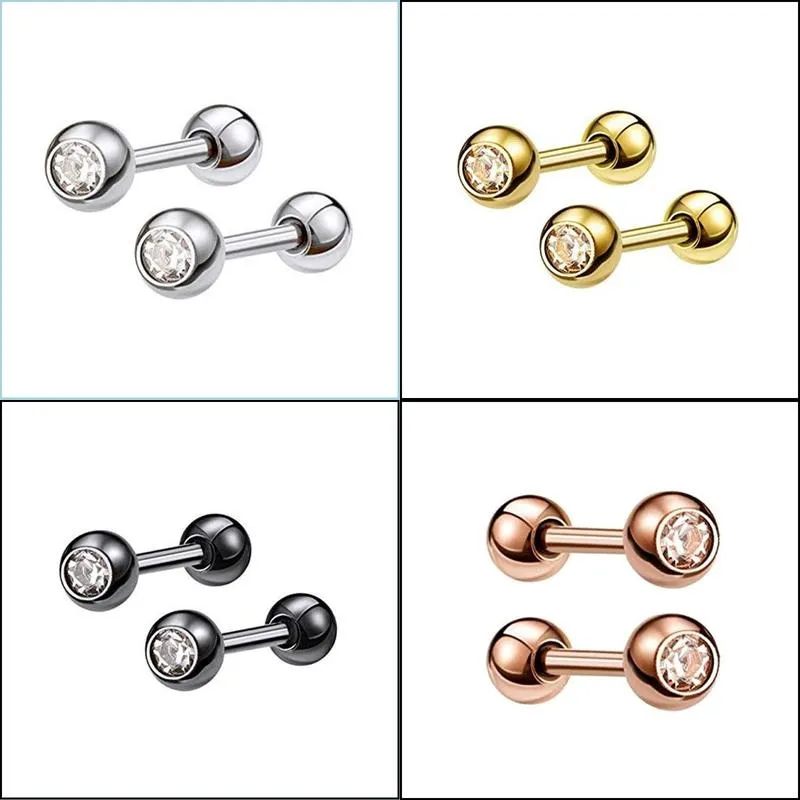 wholesale earrings studs 4mm stainless steel ball cz diamond ears stud for female simple jewelry factory direct