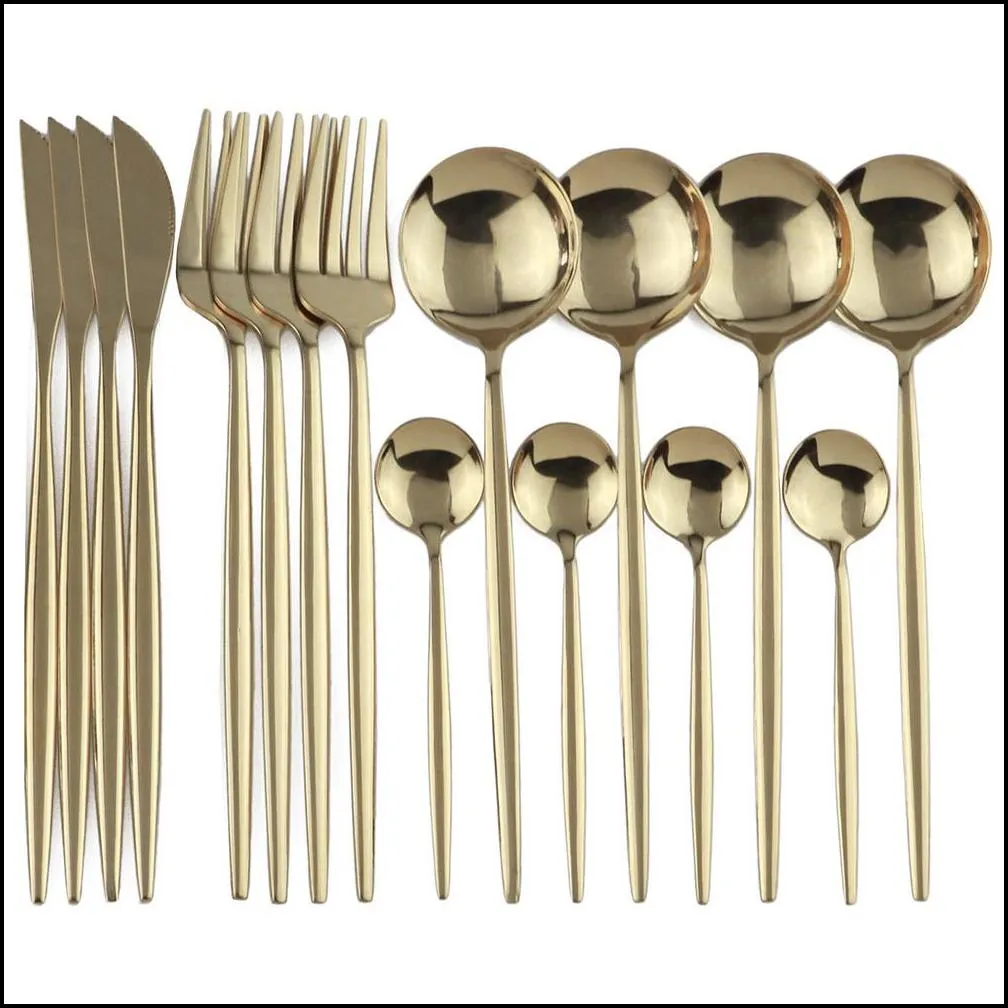 16pcs dinnerware set rose gold cutlery set 18/10 stainless steel tableware fork knife spoon dinner set silverware with gift box