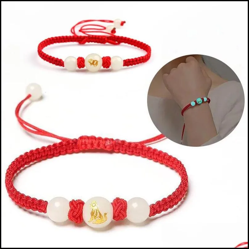 charm bracelets chinese zodiac animals bracelet unisex handmade braided red string bring lucky luminous stone adjustable size giftscharm